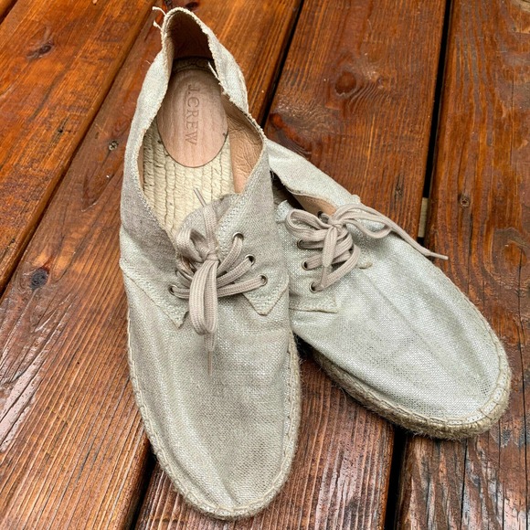 J. Crew Shoes - J. Crew Italy Golden Shimmer Tan Canvas Lace-up Espadrilles Sneaker Womens 11